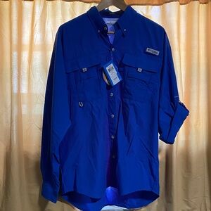 Columbia Men's Button-Up Fishing Shirt - Royal Blue